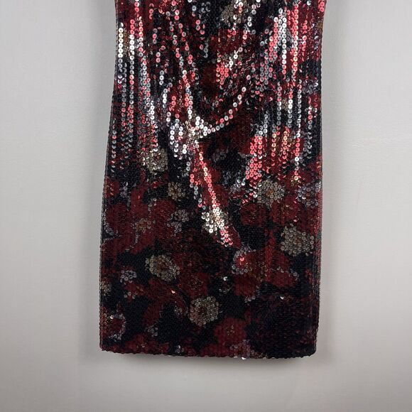 Y2K Express Womens Mini Dress M 7/8 Red Black Sequins Body Con Party Cocktail - Picture 3 of 6